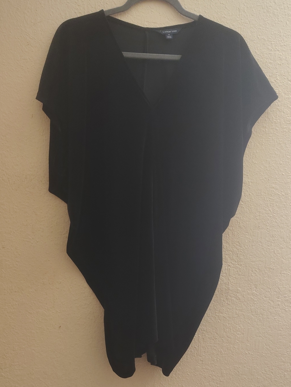 Land's End Black Draped Velor V-Neck Short Sleeve Tunic Plus Size 18 Holiday's